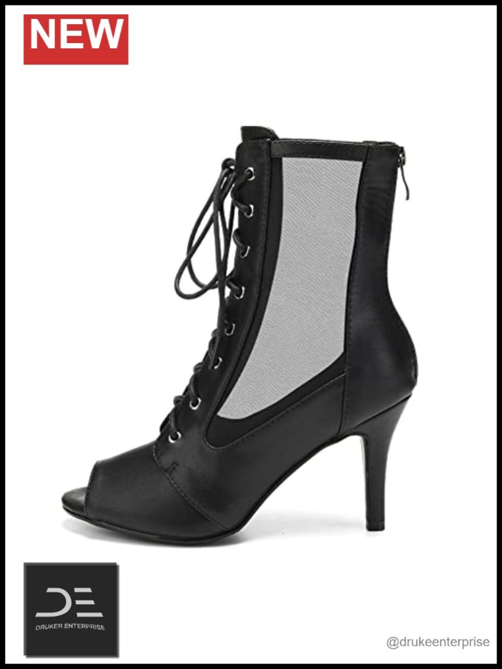 Faux Leather Lace-up Dance Booties High Top Jazz Heels Ankle Support Slip